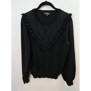 Lulu's Women's Black Balloon Sleeve Lace Detail Sweater In Size Large